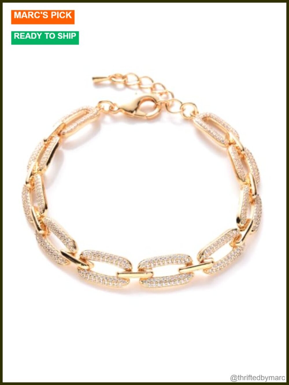 Gold Plated Link Bracelet Adjustable Chain Sparkly CZ Trendy Stackable
